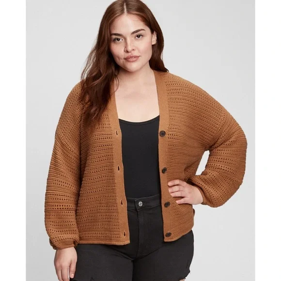gap | textured button-front cardigan haystack brown l - Picture 13 of 13